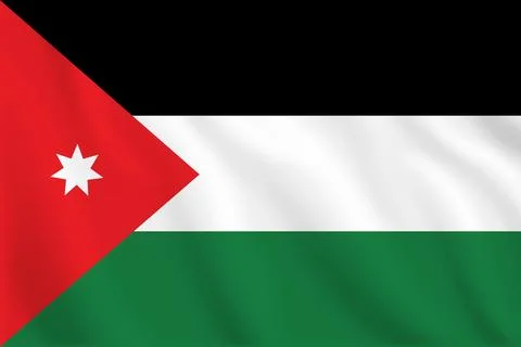 3D Jordan waving flag pattern background. Realistic national flag design. A.. 스톡 일러스트