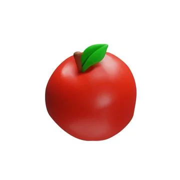 3d juicy red rendering apple with leaf Stock Illustration