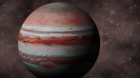 3d Jupiter planet spinning view in the galaxy star Vidéo 225299069