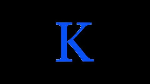 3d K letter logo loopable rotated blue color black background Illustrazione stock