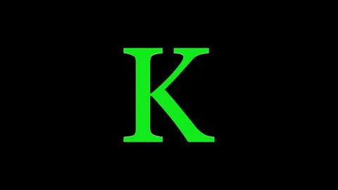 3d K letter logo loopable rotated green color black background Stock Illustration