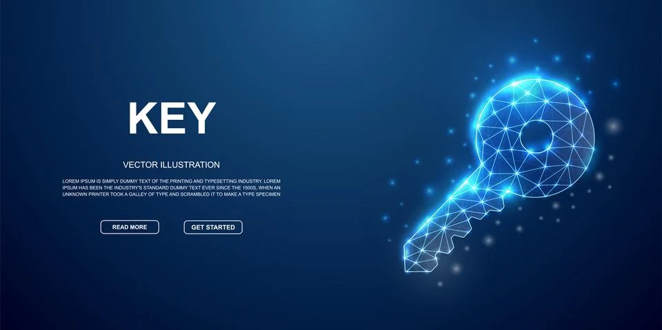 3d Key low poly symbol with connected dots for blue landing page template イラスト素材