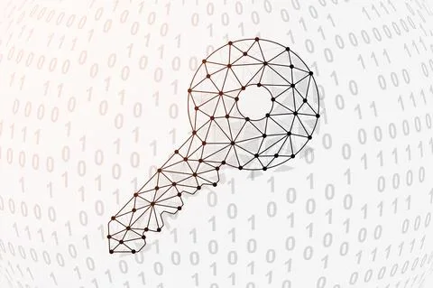 3d Key low poly symbol with binary code background. Security, secret, private Stock Illustration