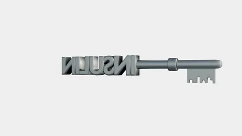 3D key shaped with the word "INSULIN" rotates continuously around its Z-axis Stock Footage 344251037