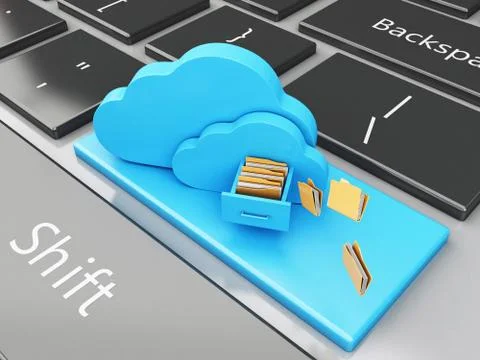 3d keyboard with File storage in cloud. 库存插图
