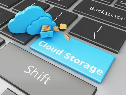 3d keyboard with File storage in cloud. Illustrazione stock