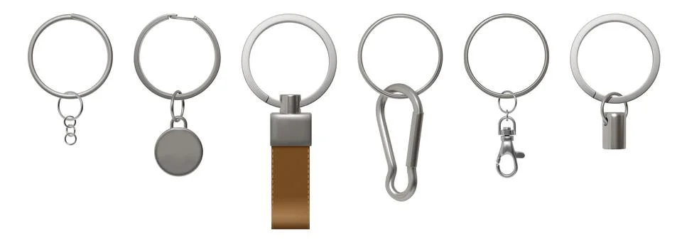 3D keychains. Metal ring for keys. Silver keyholder. Privacy protection Stock Illustration