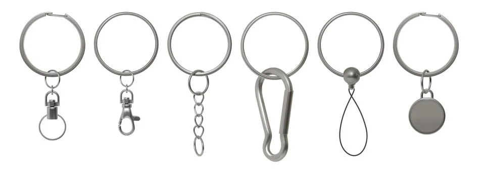 3D keychains. Metal ring for keys. Silver keyholder. Privacy protection Stock Illustration