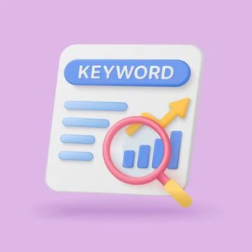 3D Keyword Analysis Concept with Magnifier Illustrazione stock