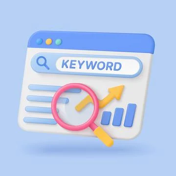 3D Keyword Analysis Search Engine Concept Stock Illustration