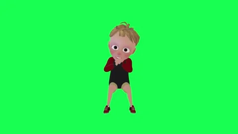 3d kid sitting clapping isolated green screen front angle Stock Footage 252662057