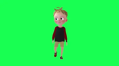 3d kid walking isolated green screen front angle Video stock 252662006