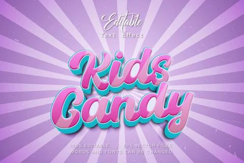3D Kids Candy Editable Text Effect Sweet Pink Pastel Typography Vector EPS Stock Illustration