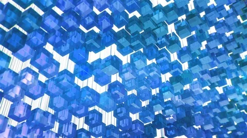 3D kinetic, dynamic sculpture made of moving glass cubes. Stock Footage 81816450
