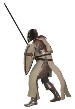 3D Knight in Armor with Red Cross Shield Stock Illustration
