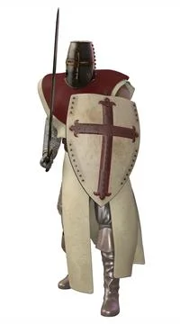 3D Knight in Armor with Red Cross Shield Stock Illustration