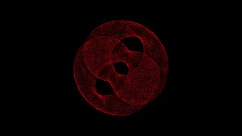 3D knot on black background. Object dissolved red flickering particles. Bus.. Stock Illustration