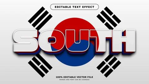 3d Korean style editable vector text effect with Korea flag background suit.. Stock Illustration
