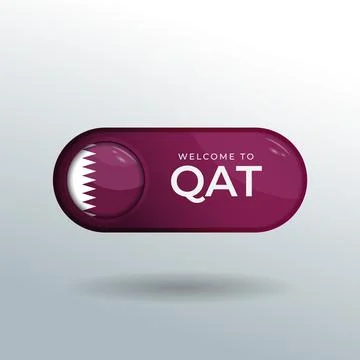 3D Label and Location Pointer Flag Nation of Qatar with Glossy Reflection Stock Illustration