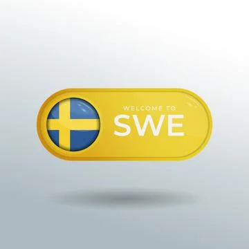 3D Label and Location Pointer Flag Nation of Sweden with Glossy Reflection Stock Illustration