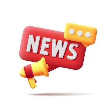 3d Label with megaphone and speech bubble with news message Illustrazione stock