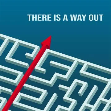 3D labyrinth or maze. Short way arrow. Solution concept. Business break. Su.. Illustrazione stock