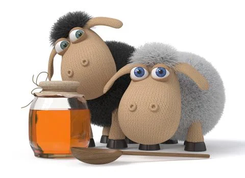 3d Lambs with honey Stock Illustration