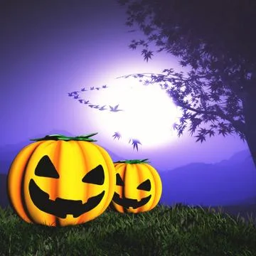 3D landscape with spooky pumpkins Illustrazione stock