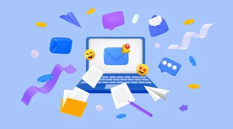 3d laptop, 3d render element, network communication. Online business email me Stock Illustration
