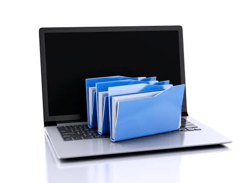 3d laptop and computer files on white background Stock Illustration