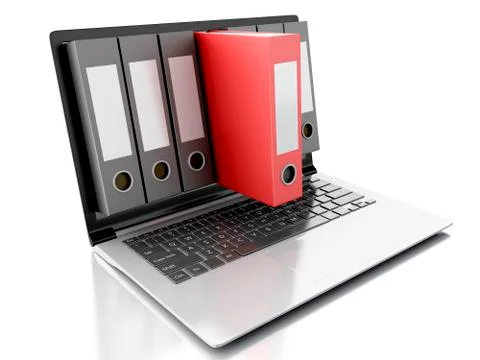 3d laptop and files. isolated white background Stock Illustration