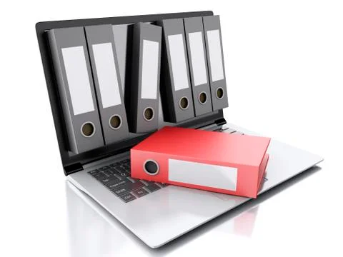 3d laptop and files. isolated white background Stock Illustration