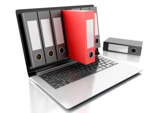 3d laptop and files. isolated white background Stock Illustration