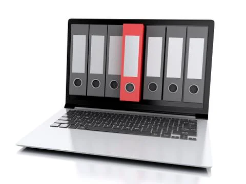 3d laptop and files. isolated white background Stock Illustration