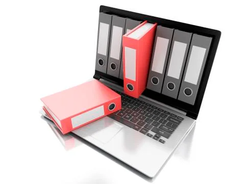 3d laptop and files. isolated white background 스톡 일러스트