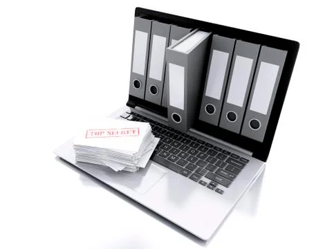 3d laptop and secret folder. data security concept Stock Illustration