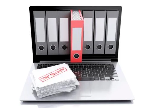 3d laptop and secret folder. data security concept Stock Illustration