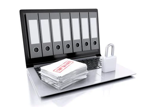 3d laptop and secret folder. data security concept Stock Illustration