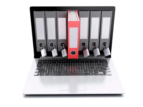 3d laptop and secret folder. data security concept Stock Illustration