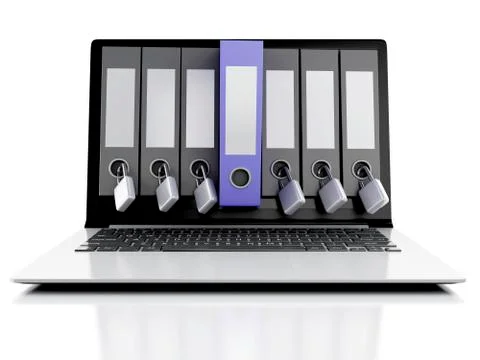 3d laptop and secret folder. data security concept Stock Illustration