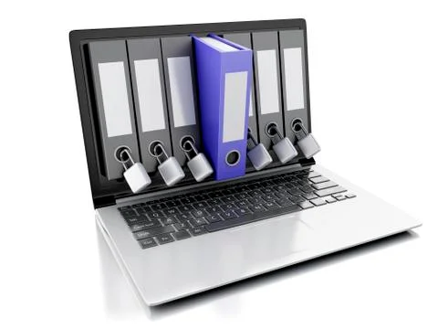3d laptop and secret folder. data security concept 库存插图