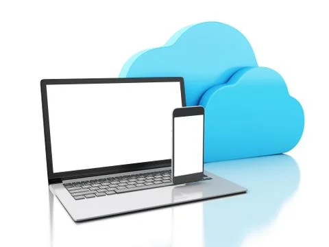 3d laptop and smartphone. Cloud computing concept Stock Illustration