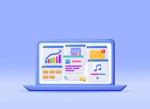 3D Laptop Application Windows Interface Illustrazione stock