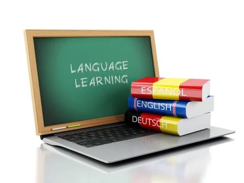 3d Laptop with chalkboard and Dictionaries. Stockillustratie