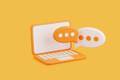 3D Laptop with Chat Bubbles Communication Icon Stock Illustration
