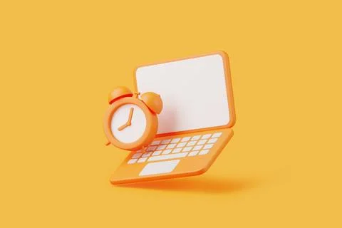 3D Laptop with Clock Symbolizing Time Management Illustrazione stock