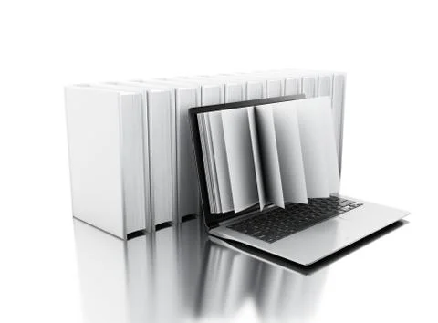 3d Laptop computer with book pages 스톡 일러스트