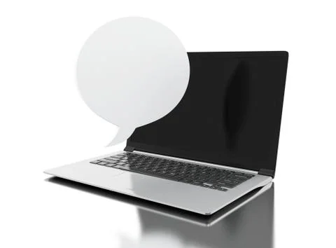 3d Laptop computer with empty bubble speech Illustrazione stock