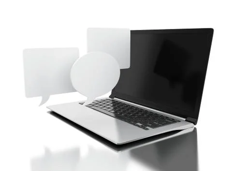 3d Laptop computer with empty bubbles speech Stock Illustration