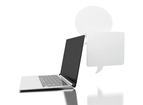 3d Laptop computer with empty bubbles speech Illustrazione stock